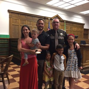 My son, DIL and grandkids at the ceremony