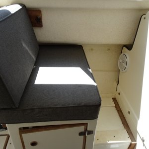 Dinette forward seat, in position so that navigator may sit facing forward.