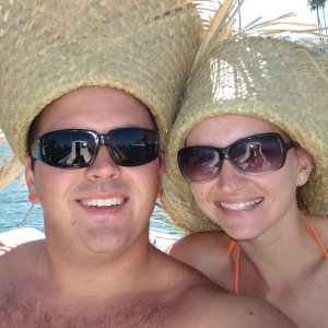 My first mate and I With our wicky wacker hats (a tourist must do).
