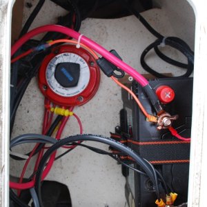Starting battery in starboard locker