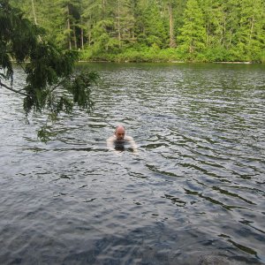A quick dip in Garden Bay Lake