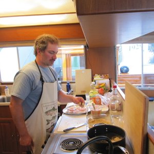 Assistant cook Todd in the Mother ships kitchen