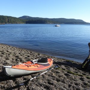 Around 4 PM I finally made it to shore. A wonderful beach for beaching (nice and steep with smooth pea gravel, no barnacles or weeds)