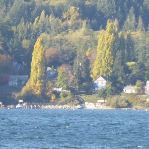 Looking across to Olga. Only upon magnifying the image later did I notice the 25 Cruiser at the dock.