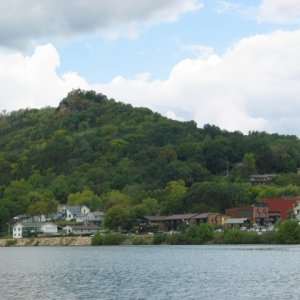 Town, railroad hills