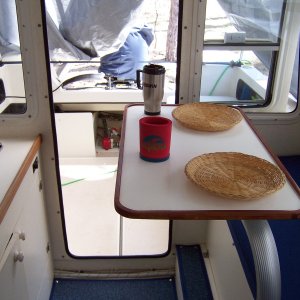 There is still room to work in the galley and pass fore and aft.