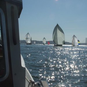 Great Pumpkin Regatta racers on a down wind leg just before reaching Raccoon Strait