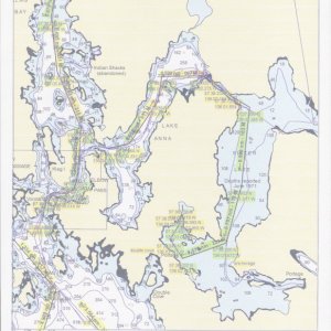 Chart copy of tracks and routes between Elbow Passage and Sister Lake