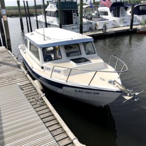 at dock, shows top deck