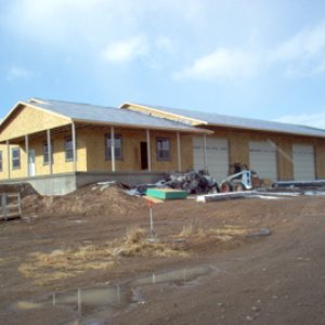 Garage doors,  and roofing metal started.