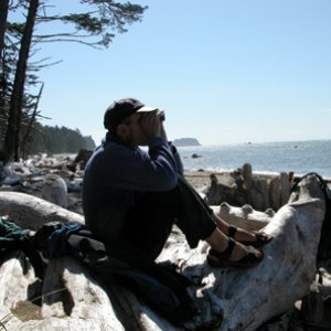 Tom birdwatching, trip through Washington's Olympic Peninsula