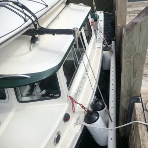 Beside Michigan Island Dock in 2-3 ft seas, winds into port side
