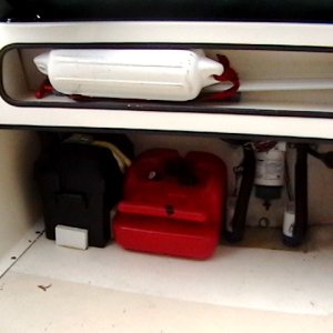 Dual bilge pumps and 3 gal tank for kicker.
