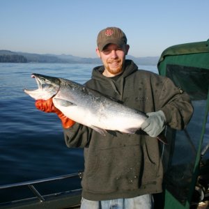 (gljjr) Justin with 18lb Hatchery Silver caught Sept 2004 at Sekiu