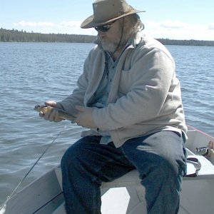 (gljjr) Myself with small Kamloops Rainbow at HiHium Lake