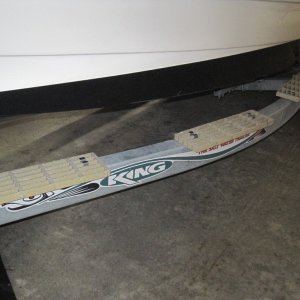Three fiberglass grating steps to walk out and retrieve boat without slipping.