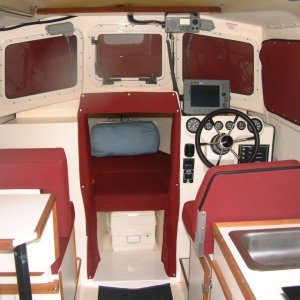 Interior Sunbrella window covers and helm