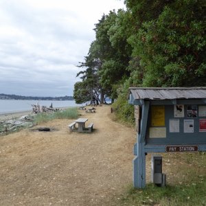 Campground and pay station at NW end of island