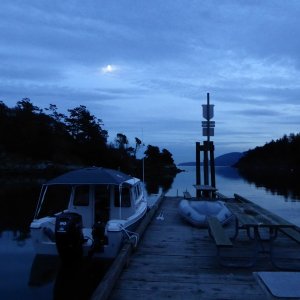 Moonrise over Fossil Bay, gets dark early this time of year! I think this was about 5 PM.