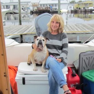 Docked at Sheltered Cove Marina, Lucy and Ginny relaxing after traveling 95 miles in six hours from the Staue of Liberty to Tuckerton on the main land side Beach Haven New Jersey