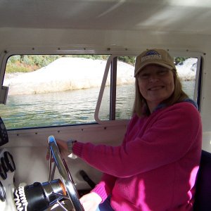 C-Swell underway with Sue at the helm.