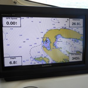 Low tide at under 7' at my buoy Saturday afternoon. I wasn't concerned about hitting bottom, but I WAS slightly concerned about tangling in the buoy's ground tackle, so the outboard was tilted up for the weekend.