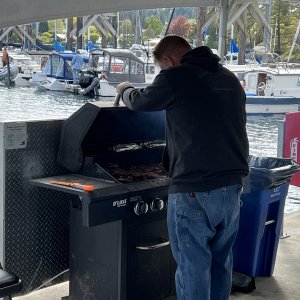 NMI\'s Michael cooking steaks.