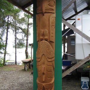 Totem pole carved by a summer resident.