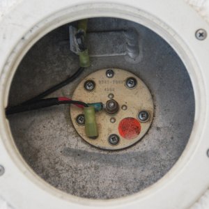 Fuel tank Sender as viewed under deck plate to 117gal AL tank. This was taken prior to the cleaning and conditioning of the tank.