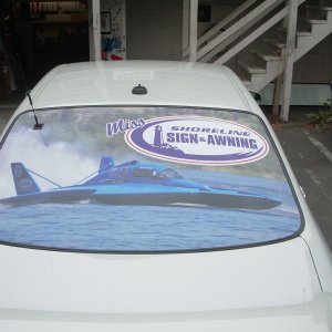 Digital print on rear window, yan can barely tell its there from the inside