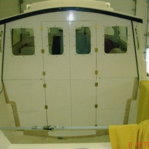 July 2005:  Bulkhead installed.  Note: Areas to be fiberglassed have been left unpainted.