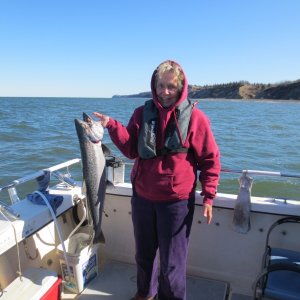 1st Mate and her "White" king salmon on the Dory. June 2013