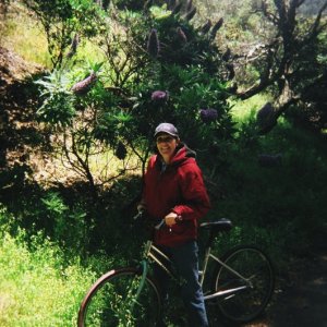 Marcia of Marcia Jane bicycles around Angel Island.