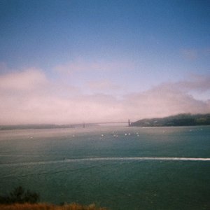The Golden Gate Bridge in the background as viewed from Angel Island.