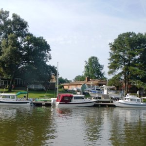 Boats leaving from the Baum's dock