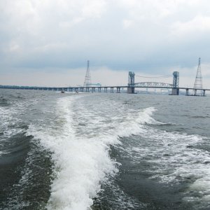 Underway with James River Bridge behind
