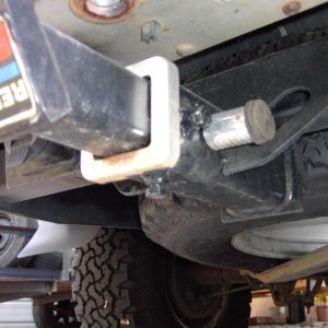 Anti-rattle hitch. Two nuts welded.  Bolts go thru and jamb hitch tight to stop the clunk, clunk noise when stopping and starting.