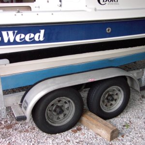 Cabelas 8ft guides. They touch the boat on both sides.  She has no choice but to center.