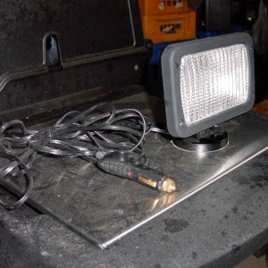 Eleven dollar 55 watt wonder. Magnet base light hangs good from under anchor for night cruising with no glare.