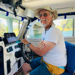 Zooming along in Lake Shasta in our newly refurbished Sierra