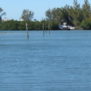 The channel over to the inter coastal.The ferry behind that takes cars to Rum Island for $55 dollars a pop!It's just across the inter coastal water way