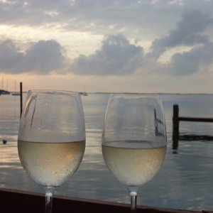 A couple Pinot Grigio's three dollars each, not bad stuff. I think it was the Barefoot brand Can't beat it with a stick. Photo taken from Snooks Bayside
