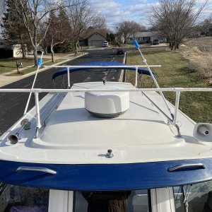 This is a kayak rack mockup I made earlier. The final rack is exactly the same, but made out of SS and uses hinged tees to attach to the hand rails.