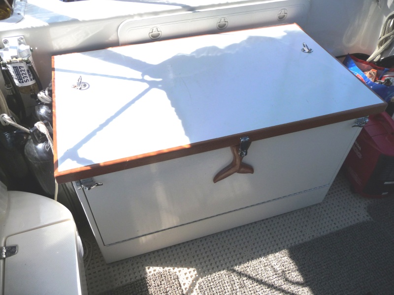 1. Cockpit Storage Box. We like to cruise the British Columbia Coast for a month at a time in the summer. With shorter trips throught the year. This box helps to keep our clutter of gear and stuff a little more tolerable, also secure when we leave the boat.