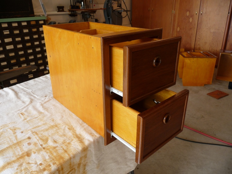 11. Drawer Box Under Wallas Stove Ready To Install. with 4 coats of "Flecto" Varathane Professional Clear Finish on the teak facings. All Birch plywood given Two coats of Sikens Cetol Marine Light.