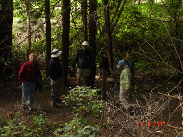 13 June Joe (R-MATEY) & HALCYON crew in the woods on Stuart Island.