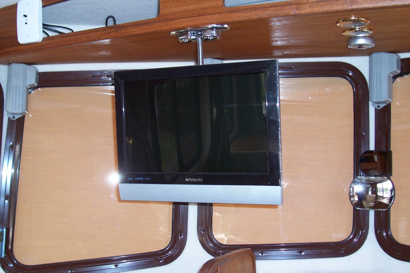 15" LCD HD TV down for viewing / 110V & 12V with a small inverter.