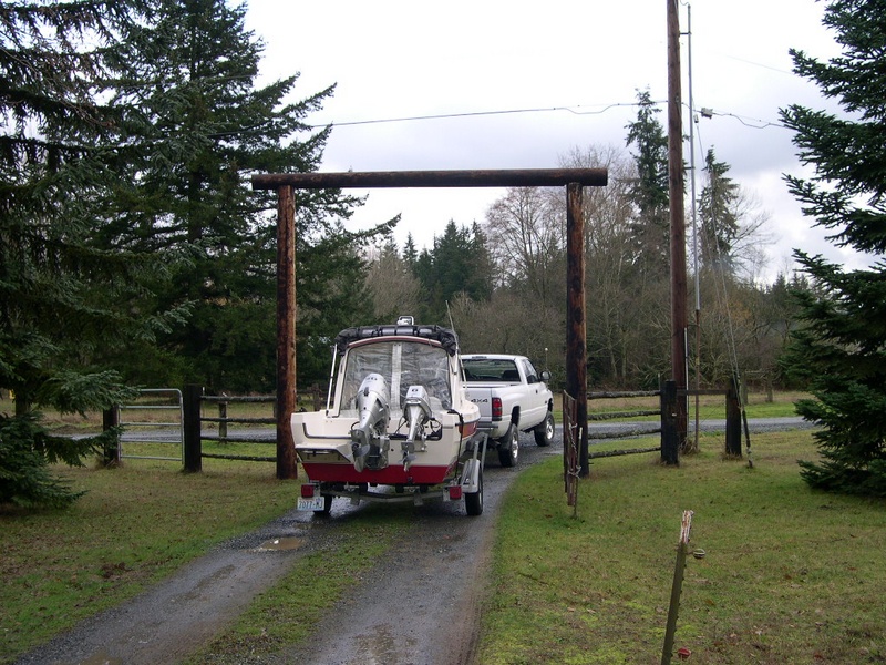 16' former ("Sea Shift") leaving the Safford Farm as she has been sold.