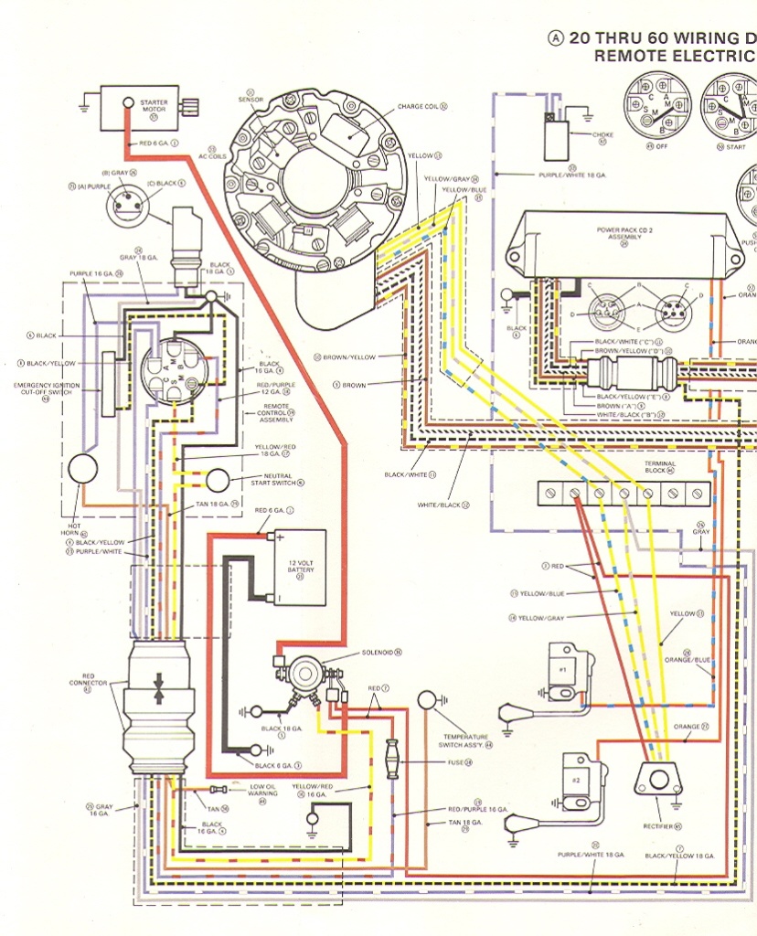 1985 Johnson/Evinrude 20-60hp wiring diagram. In two parts.