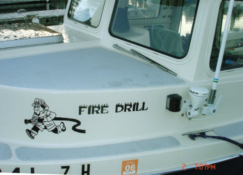 2 Aug 2005 Brookings, OR
  Close-up of decal on 
      FIRE DRILL